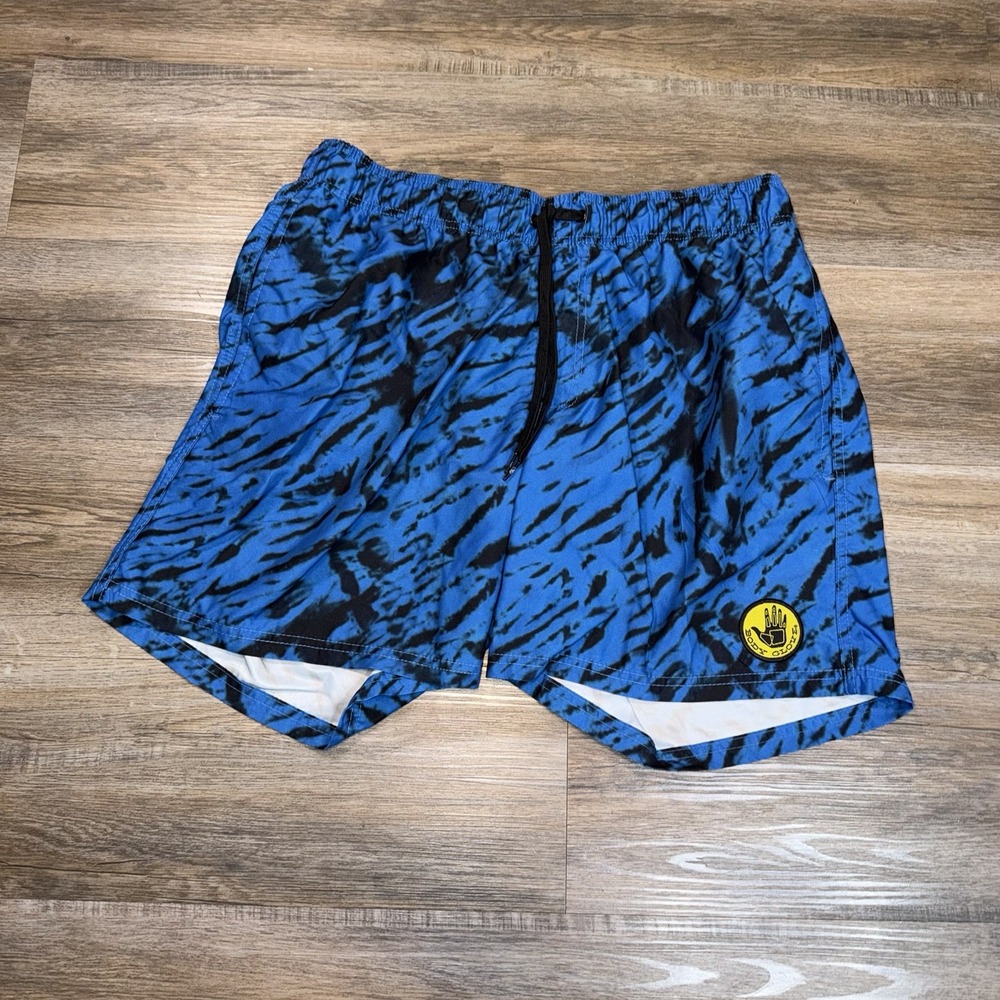 VTG Body Glove Swim Trunk Shorts Mens XL/36 Blue Black Tiger Strip Pattern Logo